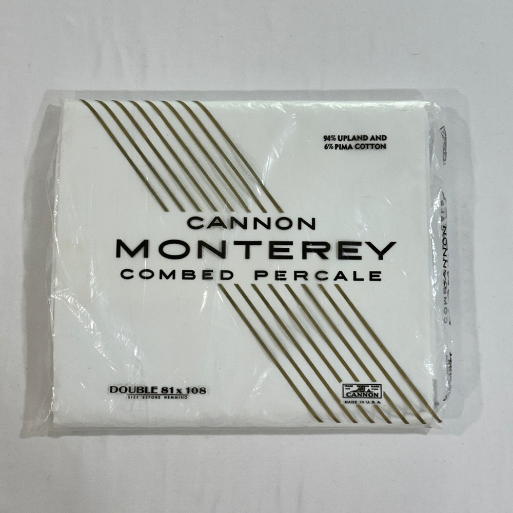 Cannon Monterey Flat Sheet Double Full Combed Percale‎ Cotton Vintage White USA